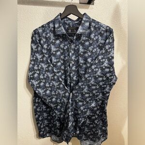 John Varvatos Navy and White Floral Shirt